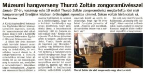 “Múzeumi hangverseny Thurzó Zoltán zongoraművésszel” – Bihari Napló, 2019. január 29, kedd, 3. oldal