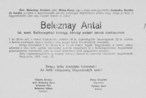 Beleznay Antal halotti papir